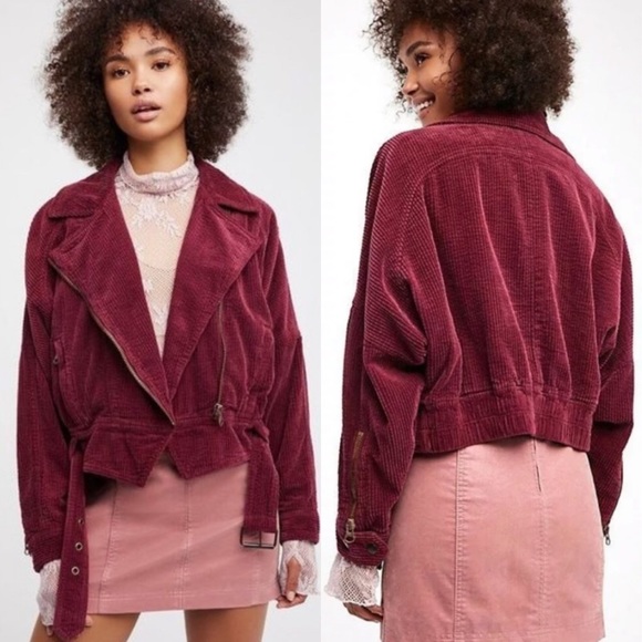 Free People Dolman Corduroy Moto Jacket Asymmetrical Zipper Coat Boho Size M - Picture 13 of 13